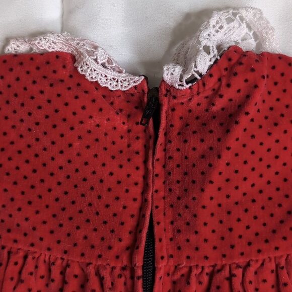 Vintage 24 months Baby Girl Cotton Short Sleeve Romper Red with Black Polka Dots - Picture 9 of 12